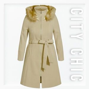 NWT City Chic Miss Mysterious Knee Length Hooded Coat sz 16